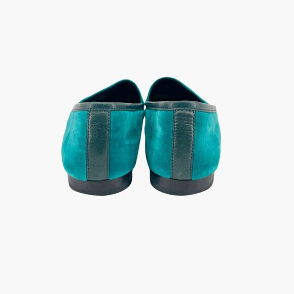 Gucci Jordaan Horsebit Loafer EU 37 US 7 Teal Velvet Flat Buckle Shoe Green Blue - Picture 6 of 12
